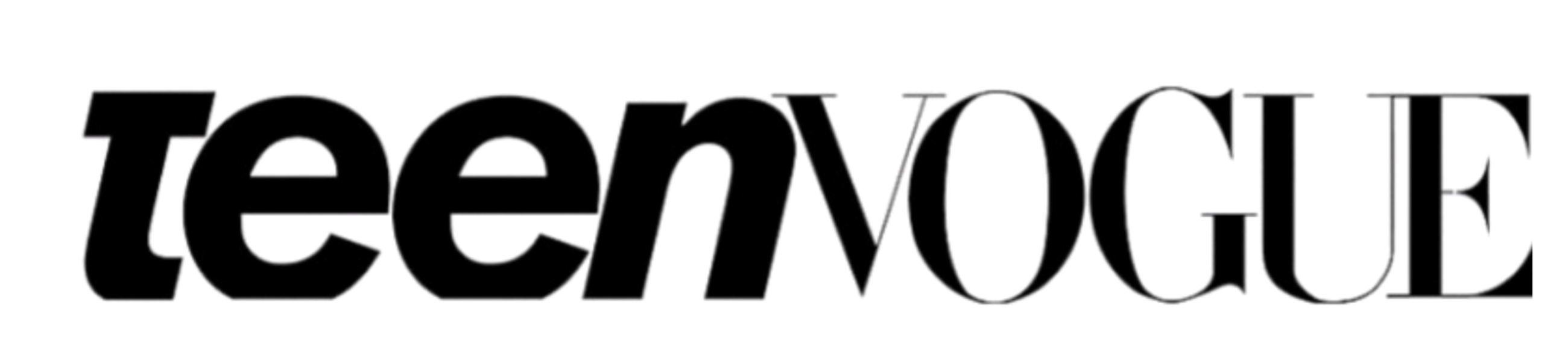 Black 'teen Vogue' logo on a white background